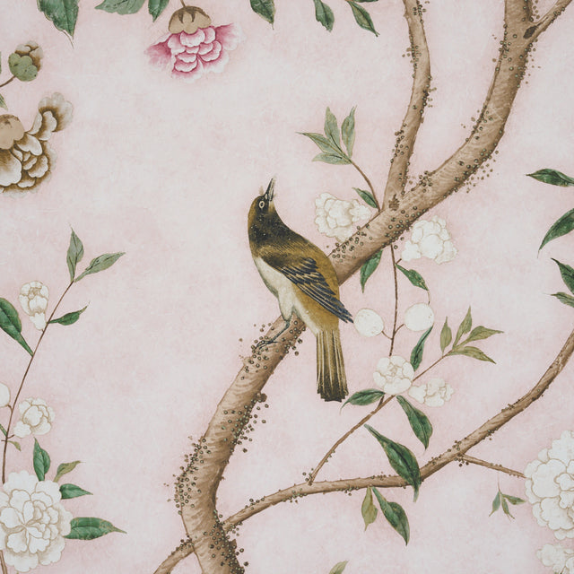 LES OISEAUX PANEL SET Blush by Schumacher Elegant Birds & Peony Trees Wallpaper – Schumacher 5015154