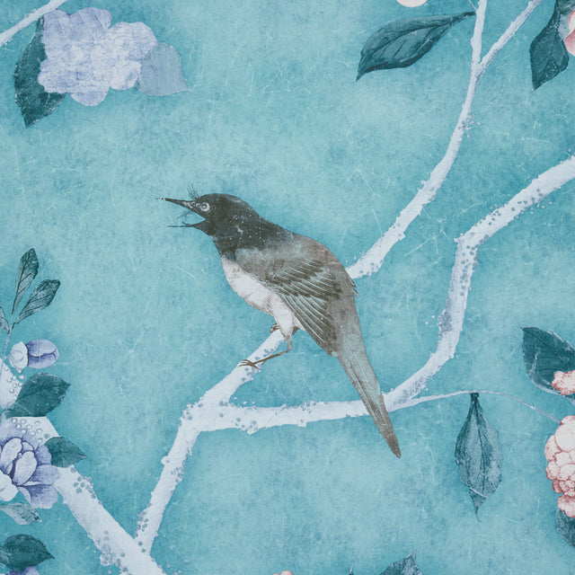 LES OISEAUX PANEL SET Blue Turquoise by Schumacher Birds & Peony Trees Wallpaper – Schumacher 5015156