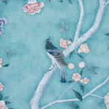 LES OISEAUX PANEL SET Blue Turquoise by Schumacher Birds & Peony Trees Wallpaper – Schumacher 5015156