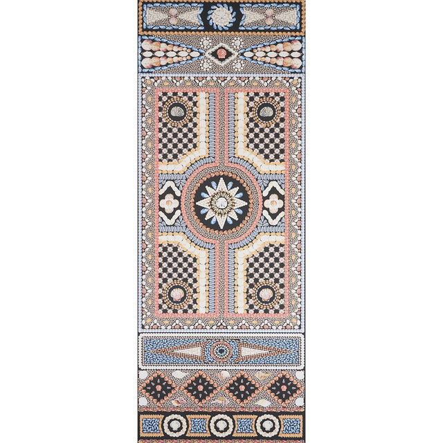 Shell Grotto Panel A wallpaper by Mary McDonald for Schumacher, featuring a classical architectural shell motif in onyx multi colors.