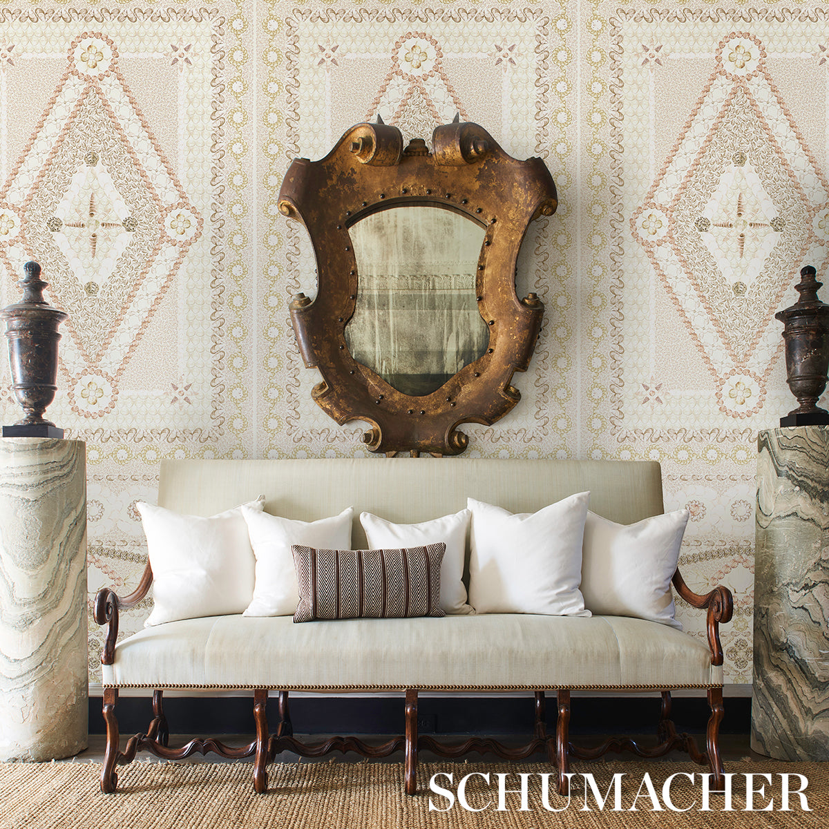 Shell Grotto Panel B Sand by Mary McDonald Classical Seashell Wallpaper Panel – Schumacher 5015163