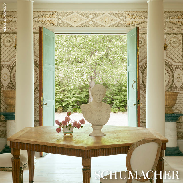 Shell Grotto Panel B Sand by Mary McDonald Classical Seashell Wallpaper Panel – Schumacher 5015163