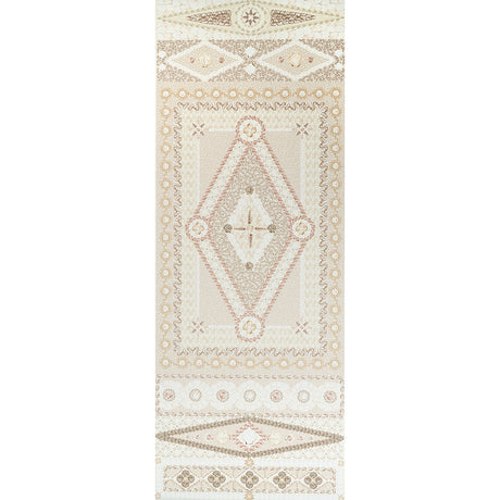 Shell Grotto Panel B wallpaper by Mary McDonald for Schumacher in sand color, featuring a classical seashell motif and intricate architectural design.