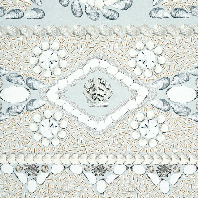 Shell Grotto Panel A Seafoam by Mary McDonald Hand-Painted Shell Motif Wallpaper Panel – Schumacher 5015164