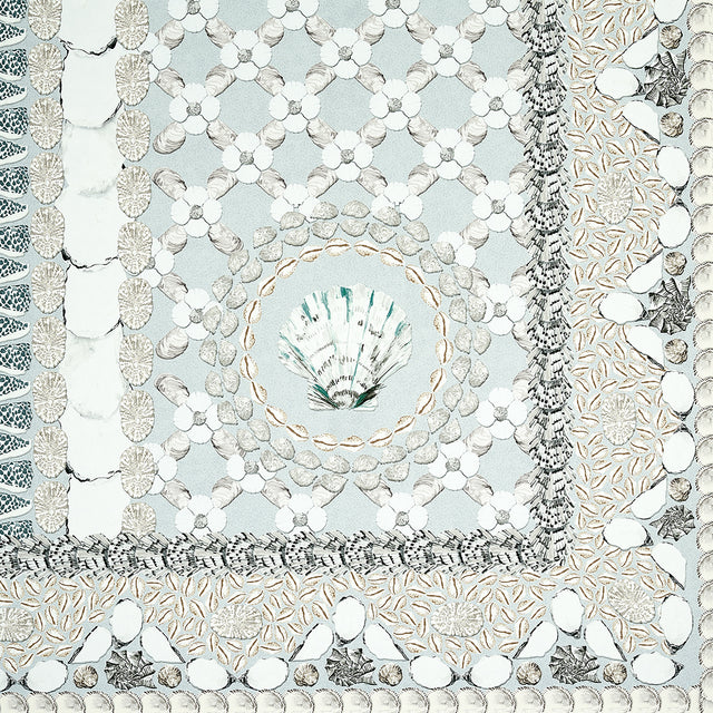 Shell Grotto Panel A Seafoam by Mary McDonald Hand-Painted Shell Motif Wallpaper Panel – Schumacher 5015164