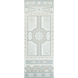Shell Grotto Panel A wallpaper in seafoam by Mary McDonald for Schumacher, featuring a classical shell motif in a hand-painted style.
