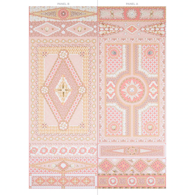 Shell Grotto Panel B Coral by Mary McDonald Hand-Painted Seashell Wallpaper Panel – Schumacher 5015167