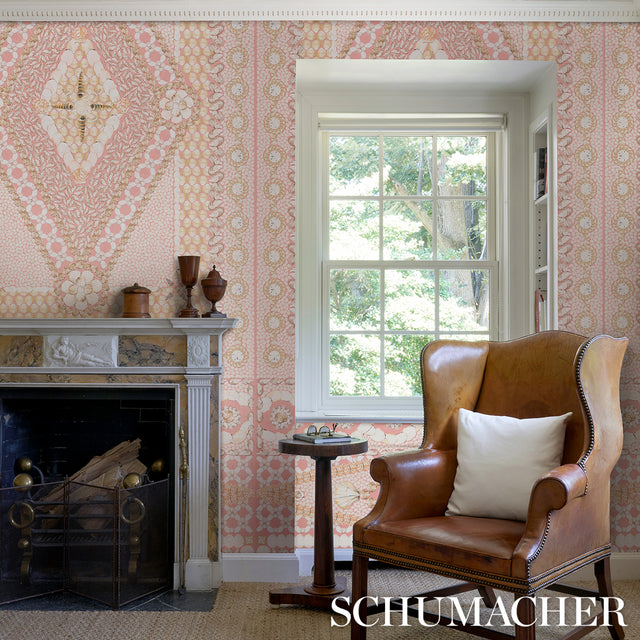Shell Grotto Panel B Coral by Mary McDonald Hand-Painted Seashell Wallpaper Panel – Schumacher 5015167