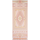 Shell Grotto Panel B wallpaper in coral by Mary McDonald for Schumacher, featuring a hand-painted seashell motif in classical architectural forms.