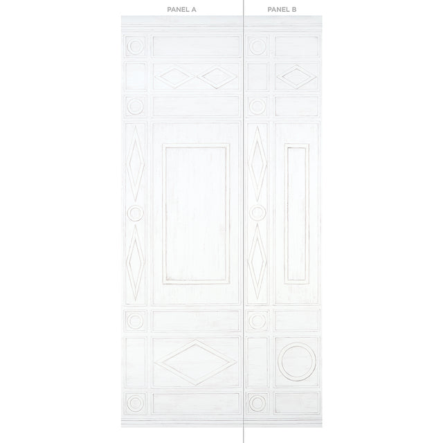 Swedish Manor Panel A White by Mary McDonald Neoclassical Panel Wallpaper – Schumacher 5015170
