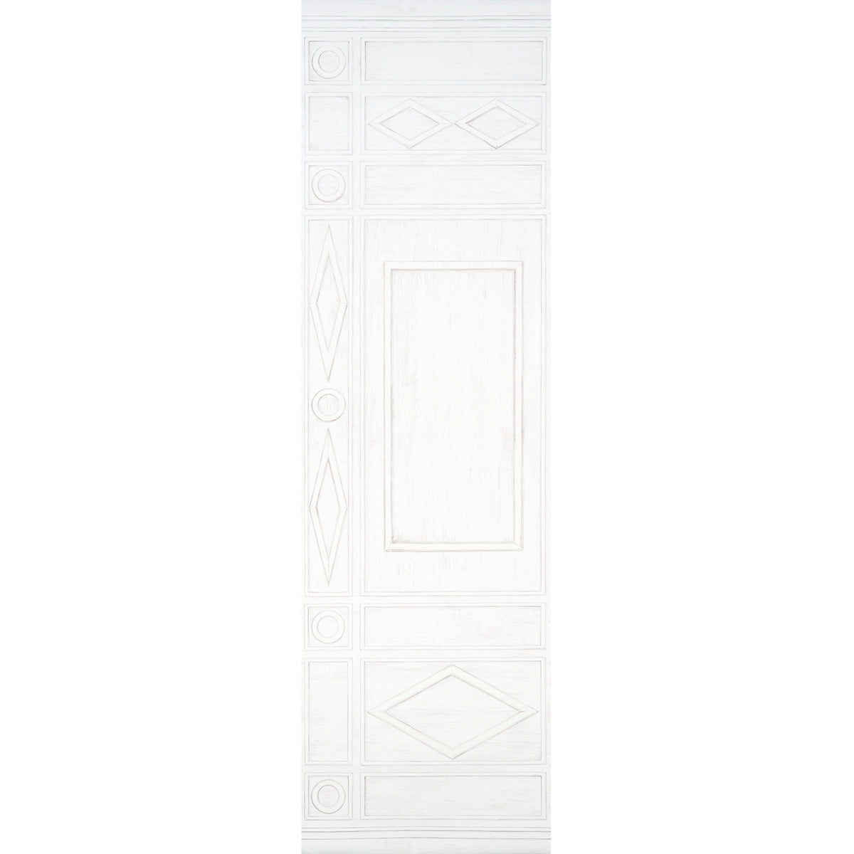 Swedish Manor Panel A by Mary McDonald for Schumacher, white neoclassical panel wallpaper with hand-painted look