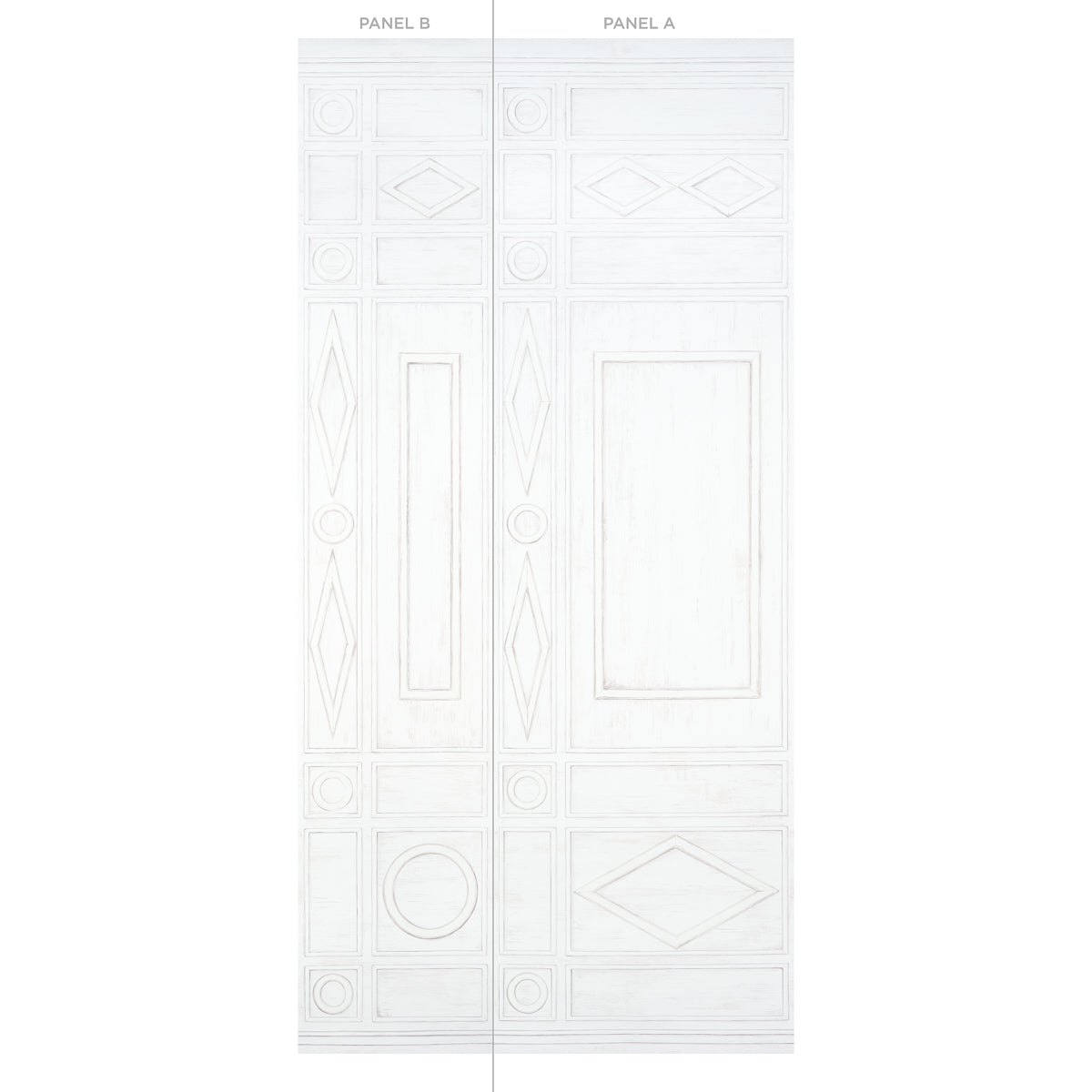 Swedish Manor Panel B White by Mary McDonald Neoclassical Panel Wallpaper – Schumacher 5015171