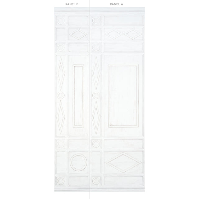 Swedish Manor Panel B White by Mary McDonald Neoclassical Panel Wallpaper – Schumacher 5015171