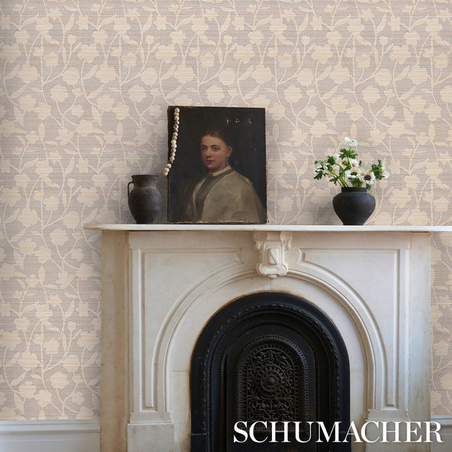 Kantha Embroidered Flower Sisal Carbon by Schumacher Handcrafted Floral Embroidered Wallpaper – Schumacher 5015180
