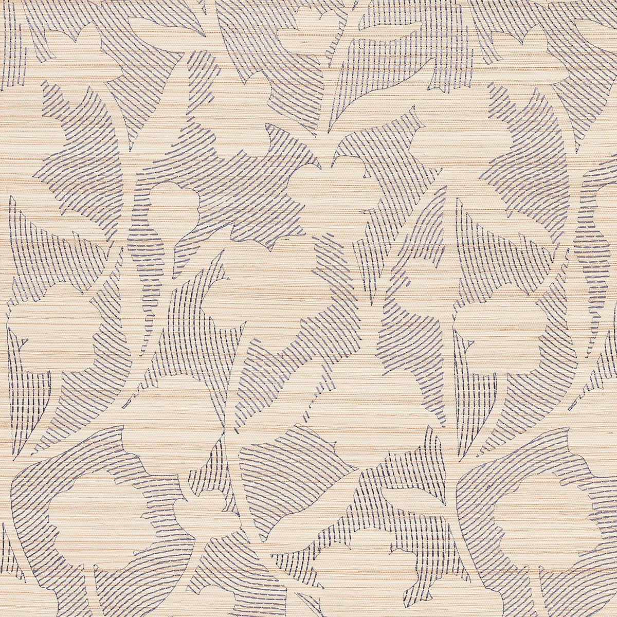 Kantha Embroidered Flower Sisal wallpaper in Carbon by Schumacher, featuring a floral embroidered pattern on textured grasscloth.