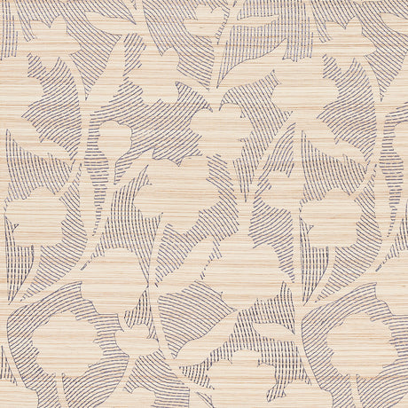 Kantha Embroidered Flower Sisal wallpaper in Carbon by Schumacher, featuring a floral embroidered pattern on textured grasscloth.