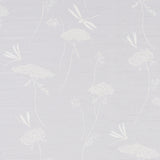 La Libellule Silk wallpaper in Moonstone by Schumacher features a delicate dragonfly and floral design on a luminous silk ground.