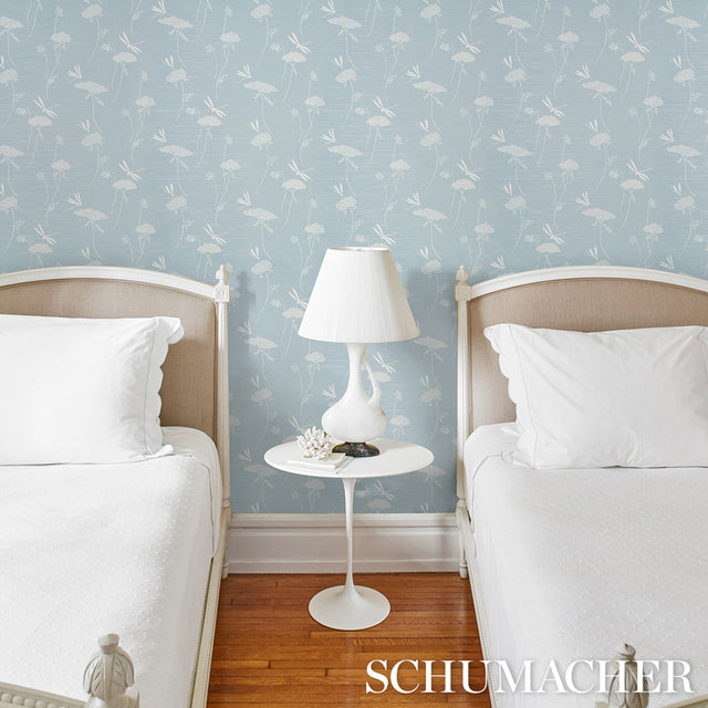 La Libellule Silk Ciel by Schumacher Elegant Dragonfly & Floral Wallpaper – Schumacher 5015191