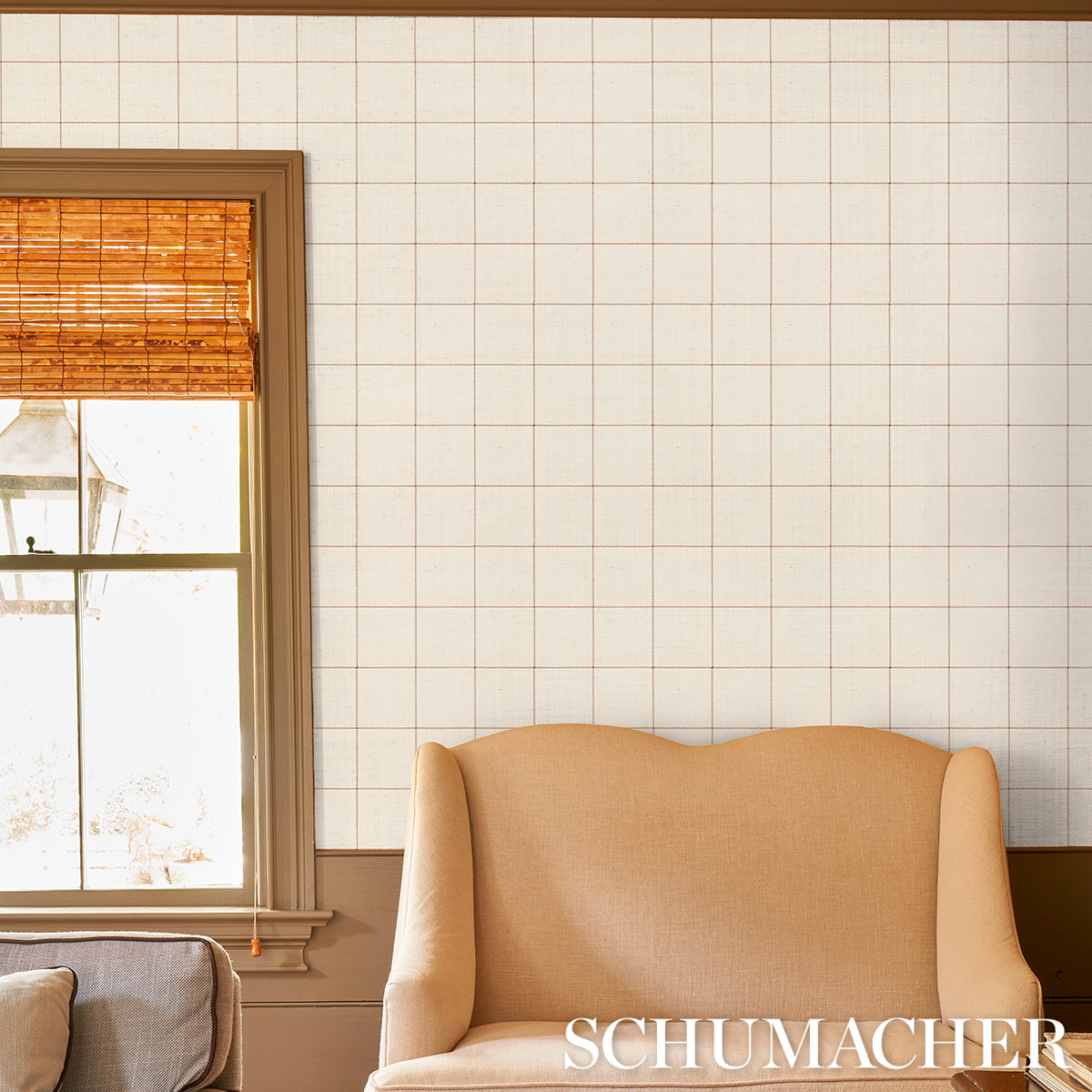 Windowpane Embroidered Sisal Java by Schumacher Woven Grid Wallpaper – Schumacher 5015201
