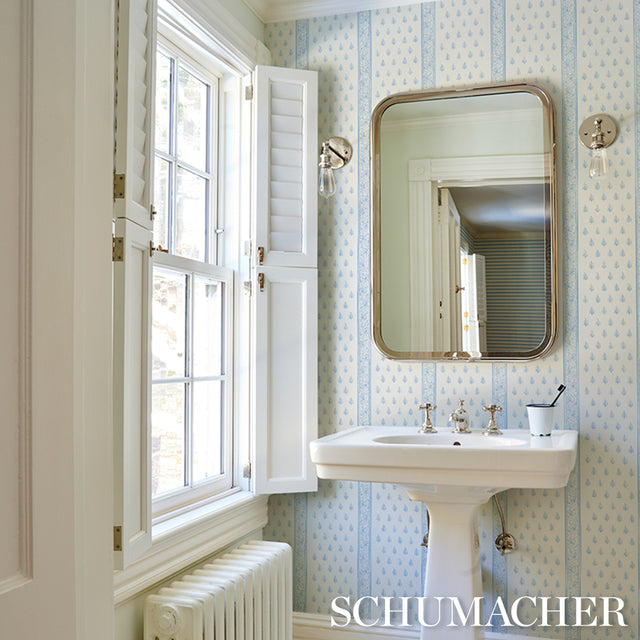 Katsura Stripe II Chambray by Schumacher Classic Floral Stripe Wallpaper – Schumacher 5015230