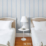 Katsura Stripe II Chambray by Schumacher Classic Floral Stripe Wallpaper – Schumacher 5015230