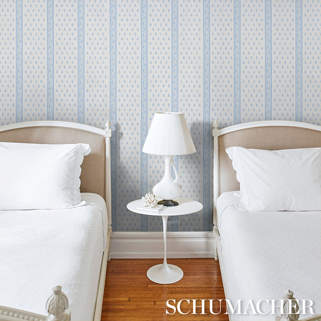 Katsura Stripe II Chambray by Schumacher Classic Floral Stripe Wallpaper – Schumacher 5015230