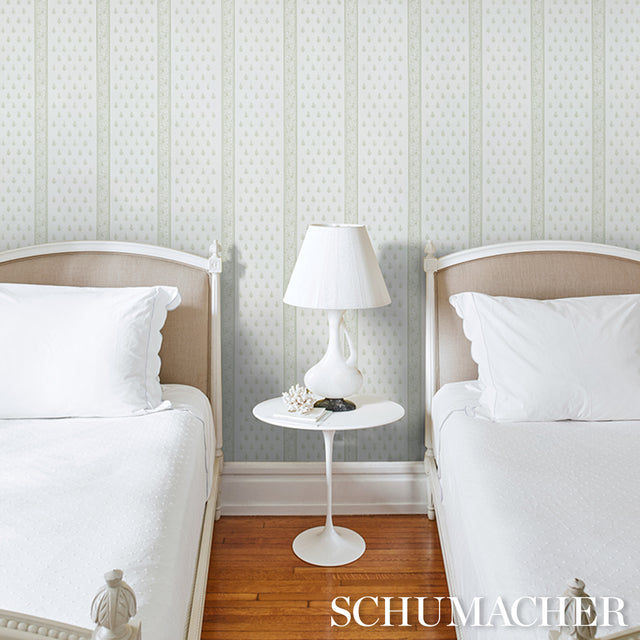 Katsura Stripe II Leaf by Schumacher Classic Floral Stripe Wallpaper – Jacaranda Collection 5015231