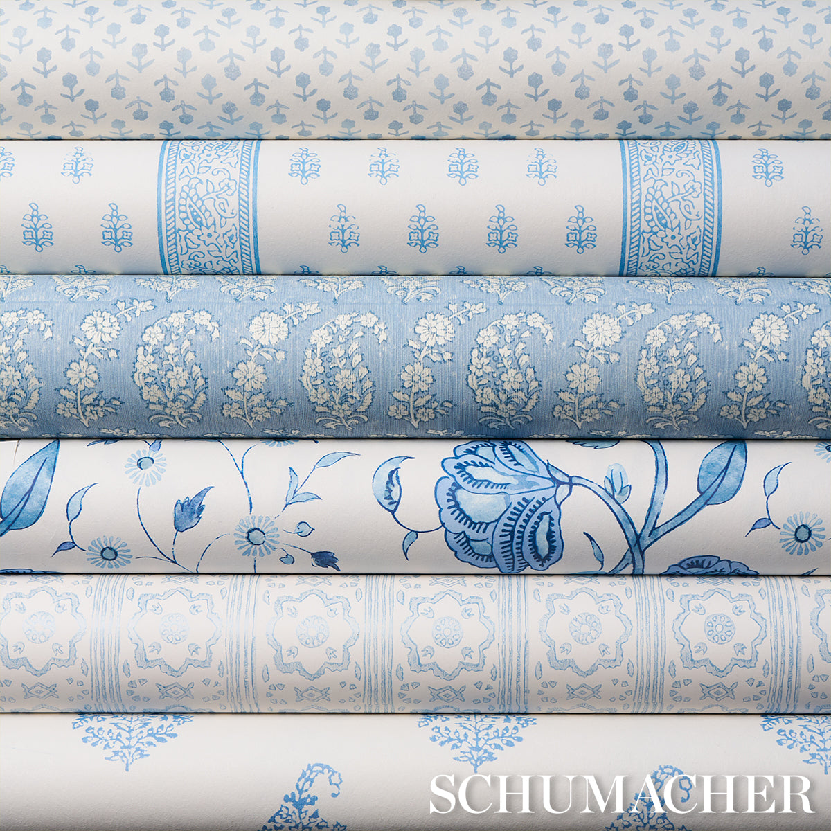 Arita Block Print Cornflower by Schumacher Jacaranda Collection Hand-Blocked Paisley Floral Wallpaper – Schumacher 5015240