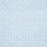 Arita Block Print wallpaper in Cornflower by Schumacher, featuring a hand-blocked paisley and floral pattern in blue and white.