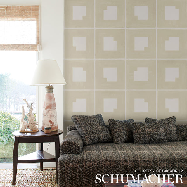 Palindrome Sand by Backdrop Large-Scale Geometric Grid Wallpaper – Schumacher 5015290