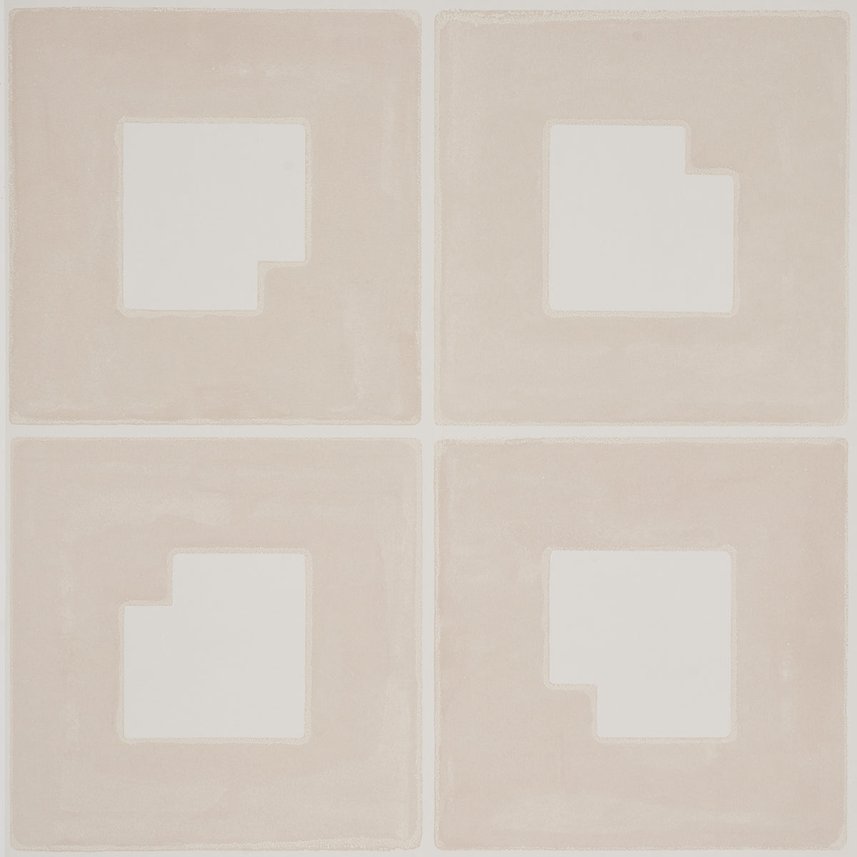 Backdrop Palindrome Sand wallpaper by Schumacher, featuring a large-scale geometric grid pattern in soft beige tones.