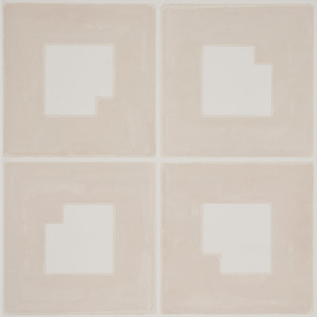 Backdrop Palindrome Sand wallpaper by Schumacher, featuring a large-scale geometric grid pattern in soft beige tones.