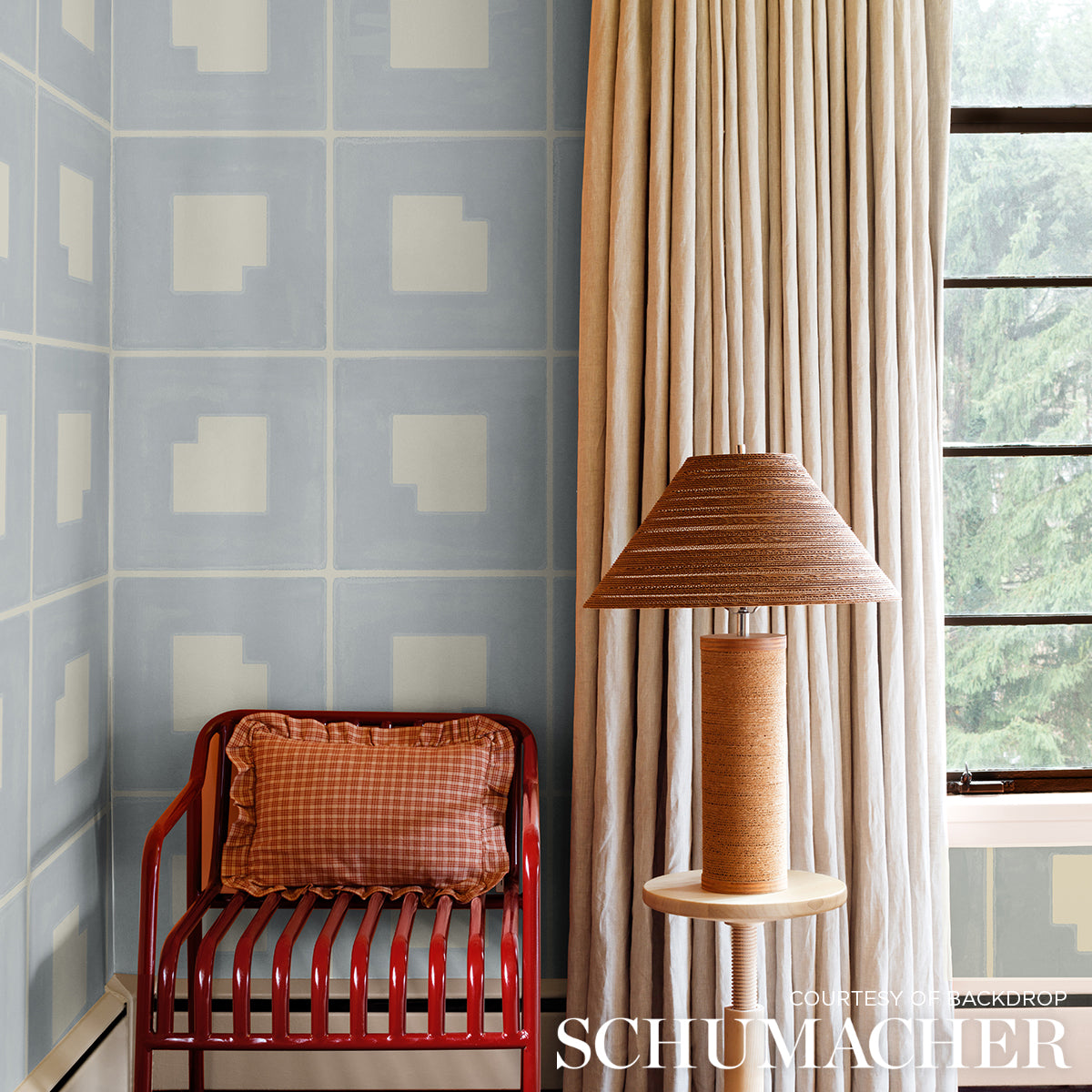 Palindrome Sky by Backdrop Large-Scale Geometric Grid Wallpaper – Schumacher 5015291