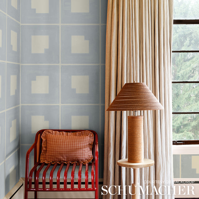 Palindrome Sky by Backdrop Large-Scale Geometric Grid Wallpaper – Schumacher 5015291
