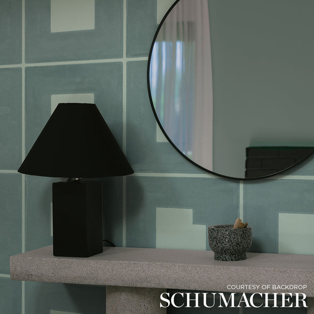 Palindrome Teal by Backdrop Large-Scale Geometric Grid Wallpaper – Schumacher 5015292