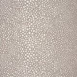Fickle Texture Sand by Celerie Kemble for Schumacher - enlarged shagreen pattern wallpaper in neutral sand color, shown in room and detail views.