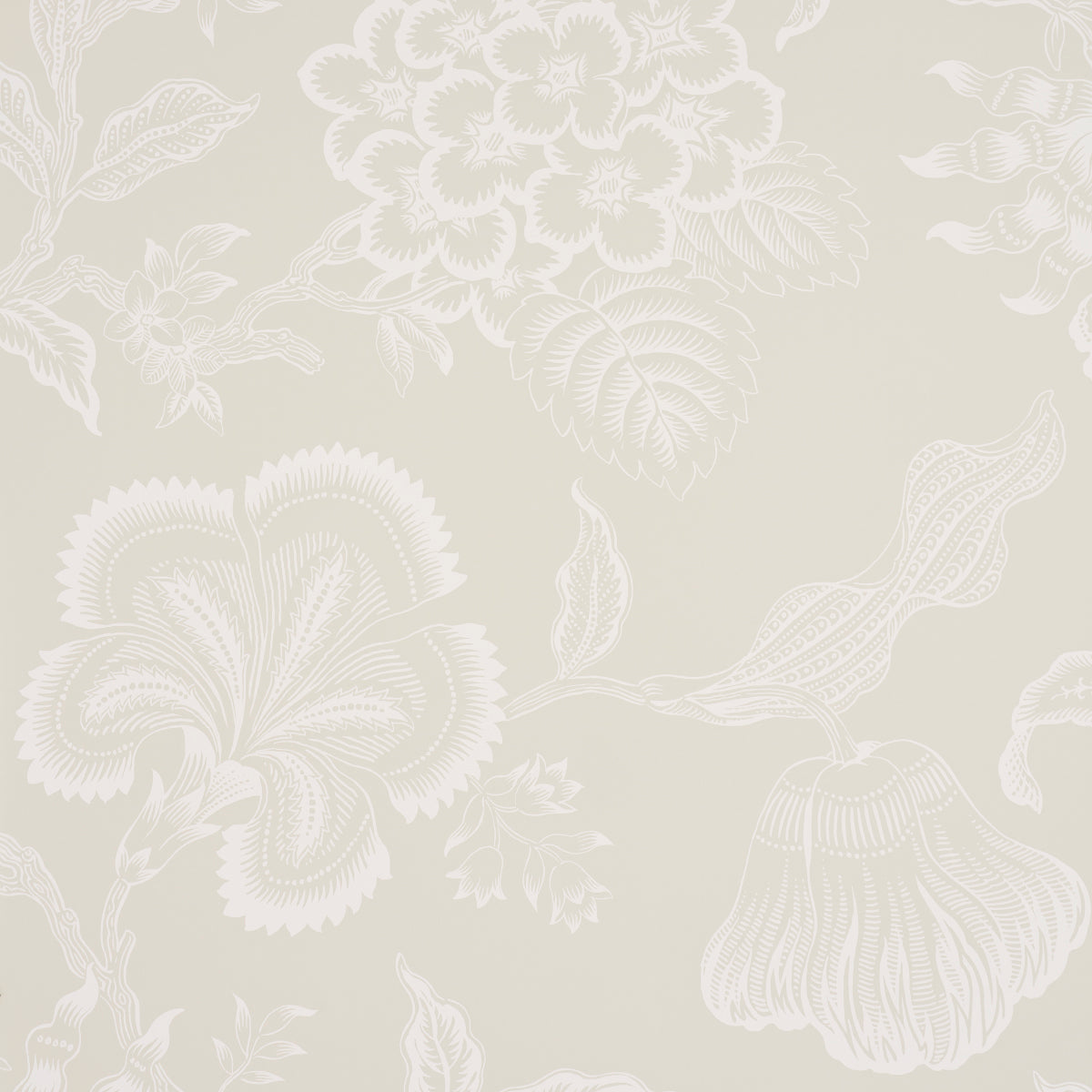 Hothouse Flowers Silhouette wallpaper in cream by Schumacher, featuring a large-scale floral silhouette pattern designed by Celerie Kemble.