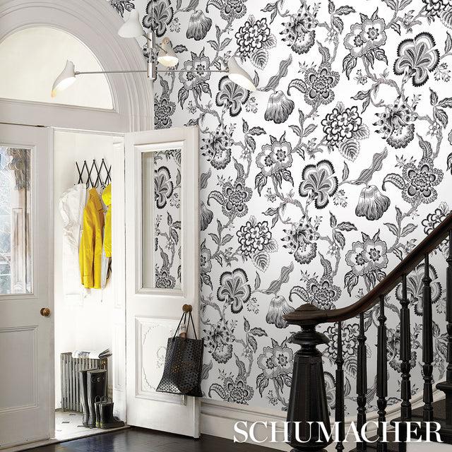 Hothouse Flowers Silhouette Black and White Wallpaper by Celerie Kemble – Schumacher 5015323
