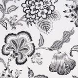 Hothouse Flowers Silhouette wallpaper in black and white by Celerie Kemble for Schumacher, featuring a large-scale floral vine pattern.