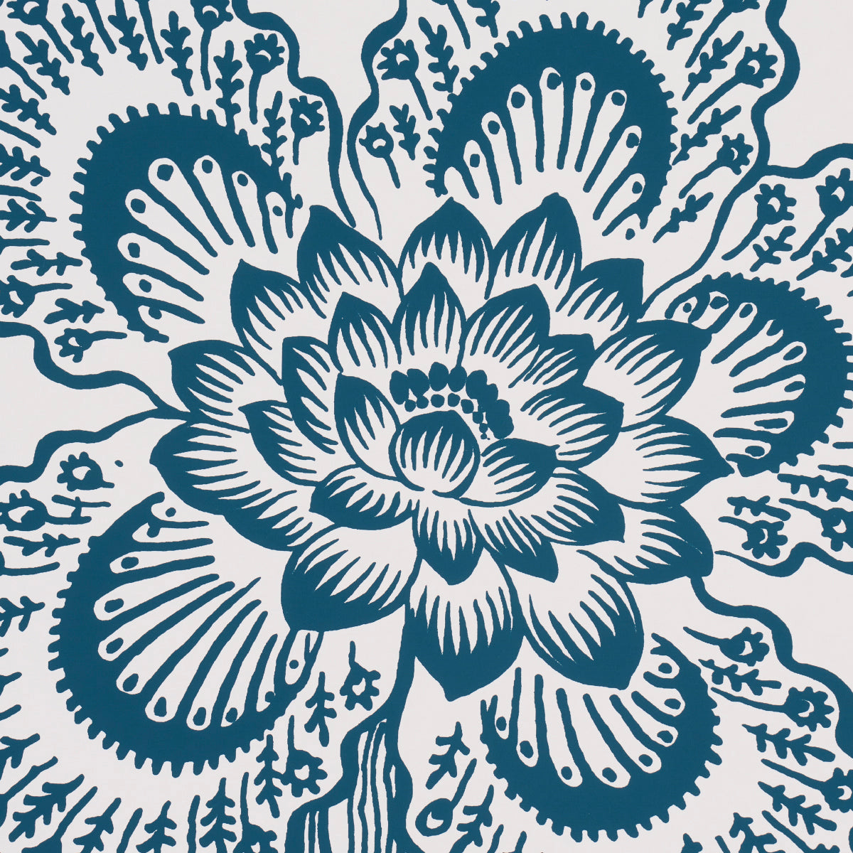 Hothouse Flowers Silhouette Peacock on White by Celerie Kemble Wallpaper – Schumacher 5015324