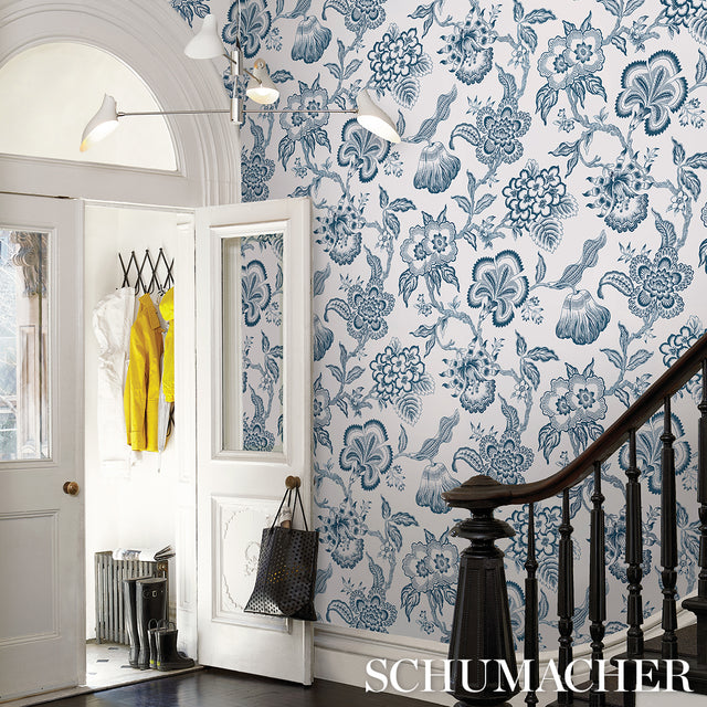 Hothouse Flowers Silhouette Peacock on White by Celerie Kemble Wallpaper – Schumacher 5015324