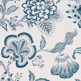 Hothouse Flowers Silhouette wallpaper in Peacock on White by Celerie Kemble for Schumacher, large scale floral vine pattern on wall and roll.