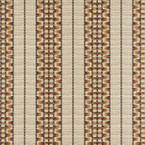 Quill Porcupine by Celerie Kemble for Schumacher. A sophisticated, multi-width stripe wallpaper inspired by 19th-century Anglo-Indian boxes, shown in a living room setting.