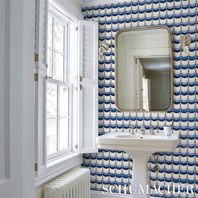 Sintra Blue Trompe-l'œil Tile Wallpaper by Celerie Kemble – Schumacher 5015350