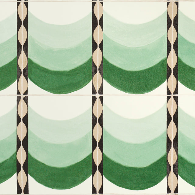 Sintra Green Trompe-l'oeil Tile Wallpaper by Celerie Kemble – Schumacher 5015351
