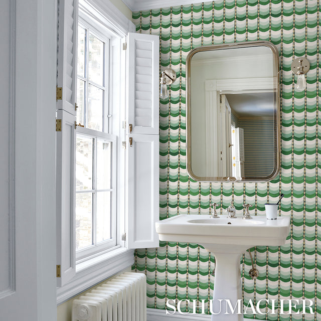 Sintra Green Trompe-l'oeil Tile Wallpaper by Celerie Kemble – Schumacher 5015351
