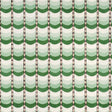 Sintra by Celerie Kemble for Schumacher, green trompe-l'oeil tile-inspired wallpaper with ombré stripes, shown in a bathroom interior and close-up views.