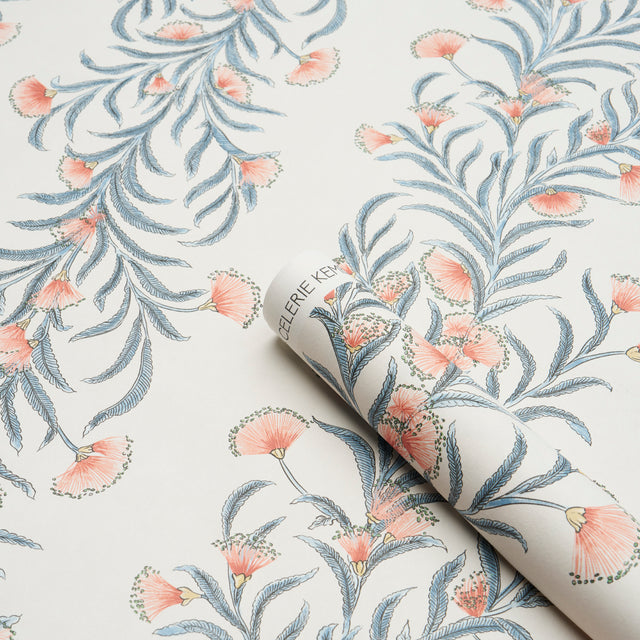 Tasmanian Mimosa Pink & Grey Botanical Stripe Wallpaper by Celerie Kemble – Schumacher 5015360