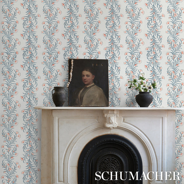 Tasmanian Mimosa Pink & Grey Botanical Stripe Wallpaper by Celerie Kemble – Schumacher 5015360