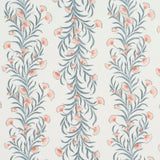 Tasmanian Mimosa wallpaper by Celerie Kemble for Schumacher in pink and grey, featuring large-scale botanical stripes and bottle-brush blooms.